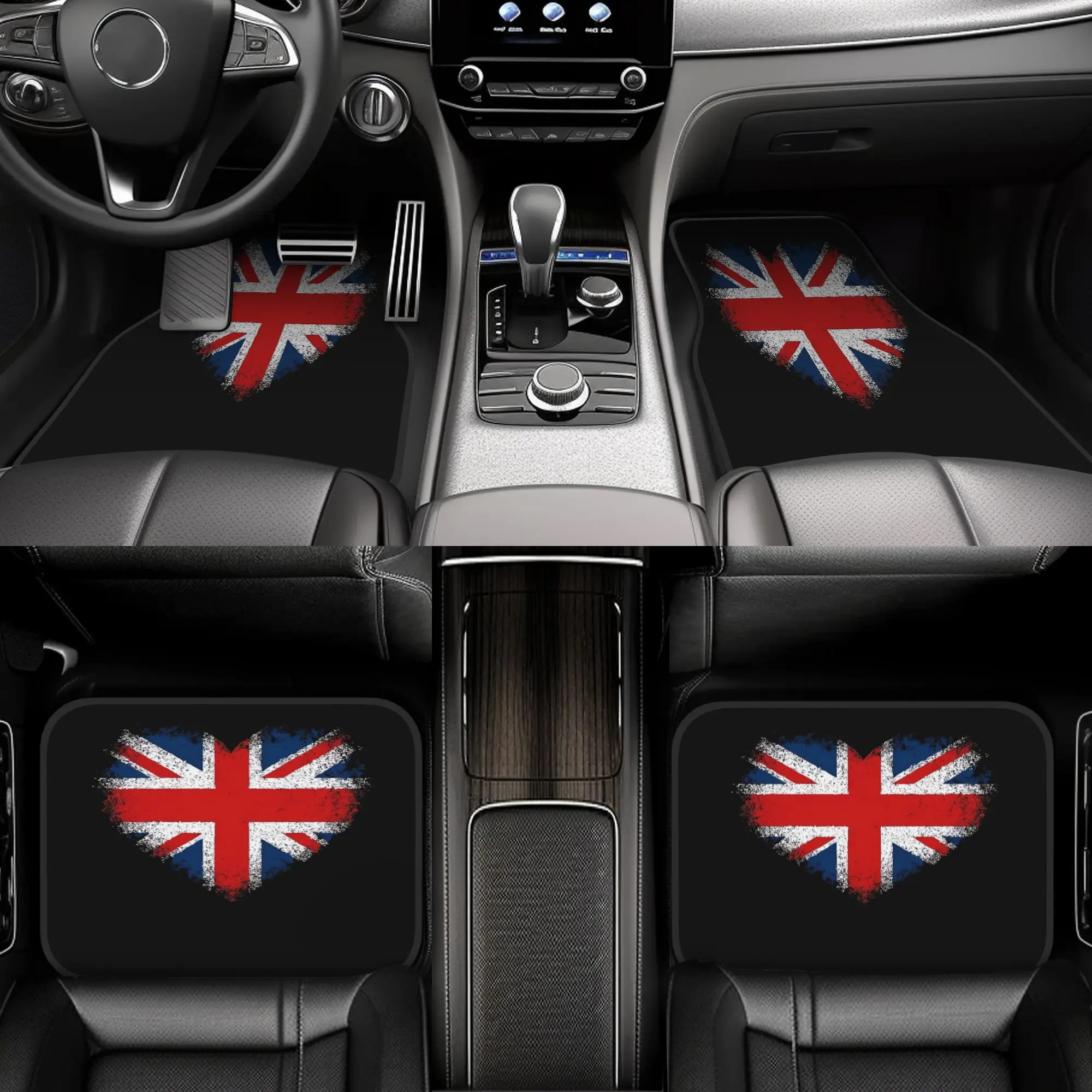 4pcs Union Jack Flag Heart United Kingdom Great Britain Car Floor Mats, Durable, Fit For Cars, Ideal Gift, Vehicle Interior Mats