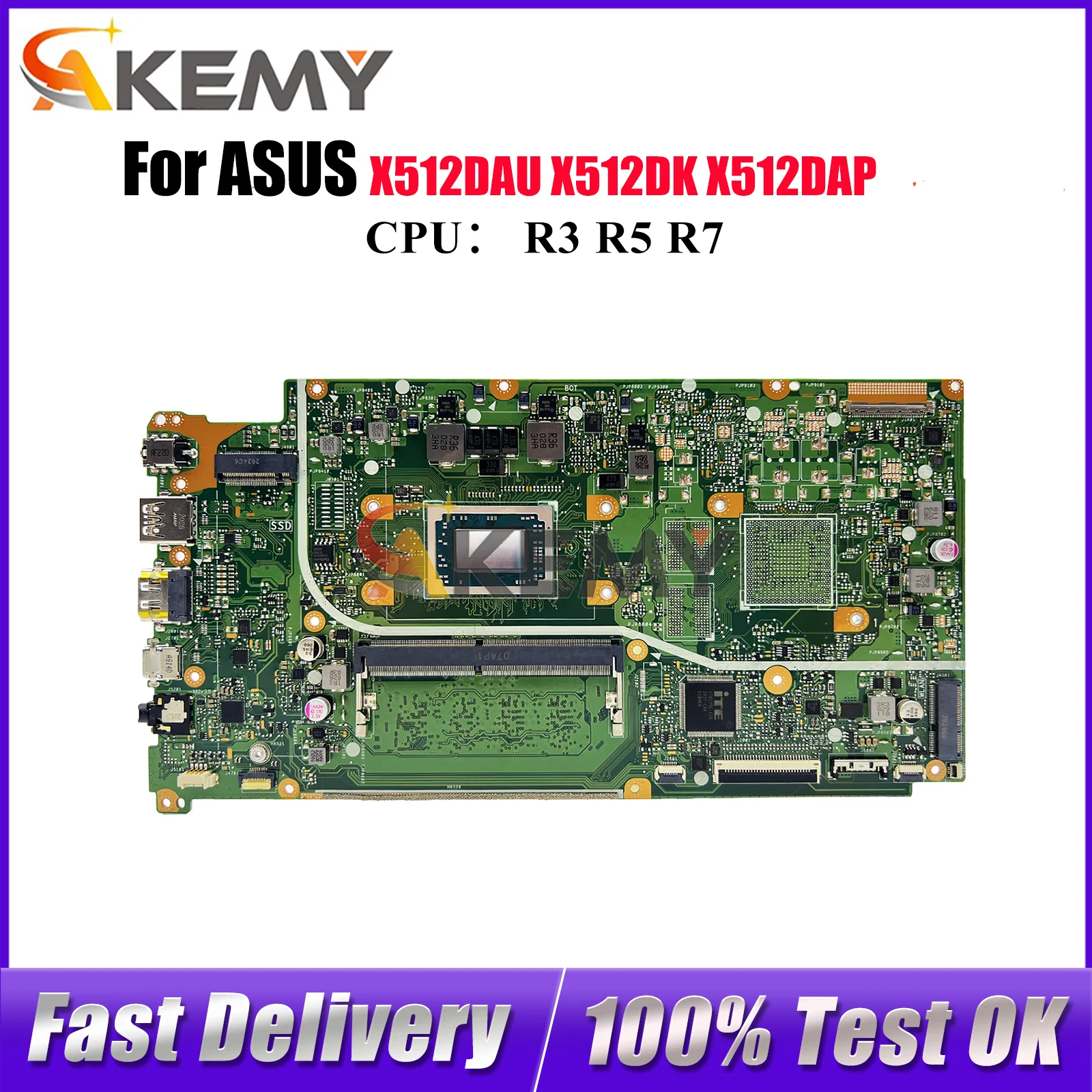 

X512DAU Laptop Motherboard For ASUS VivoBook M5050D X512DK X512DAP M512D X512DA V5000d F512D X512D Mainboard With R3 R5 R7 CPU