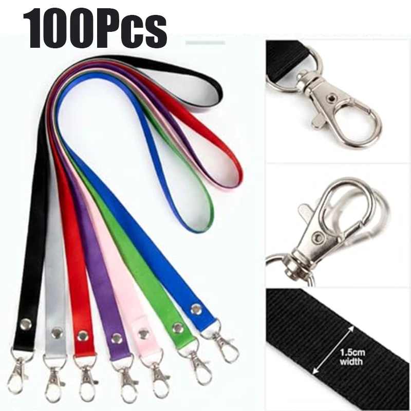100Pcs Neck Lanyards, Soft Polyester Straps for Name Tags, Access Cards & Keychains