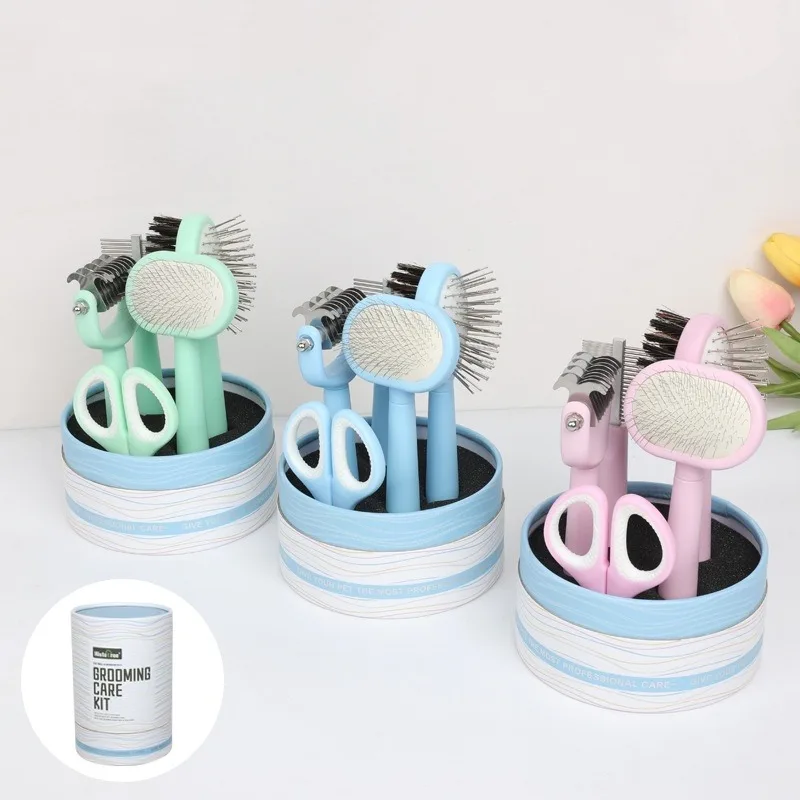 

Professional Kitten Cleaning Grooming Kit Hair Remove Comb Nail Clipper Double Side Brush 5 Pieces Cat Grooming Set