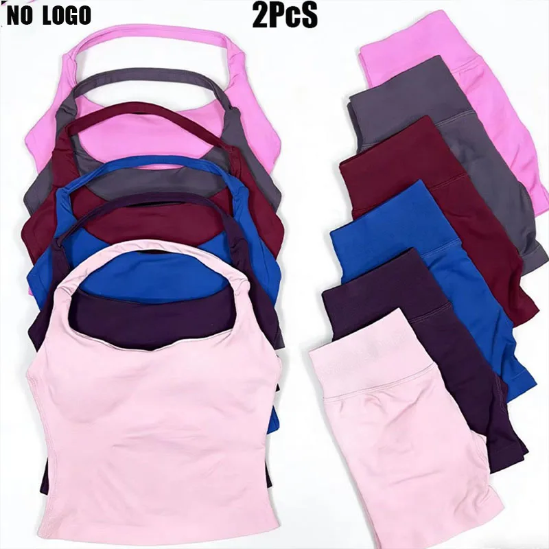 

Комплект из 2 предметов: женский топ без спинки и бесшовные шорты для фитнеса, спортивный бюстгальтер, спортивная одежда для тренировок