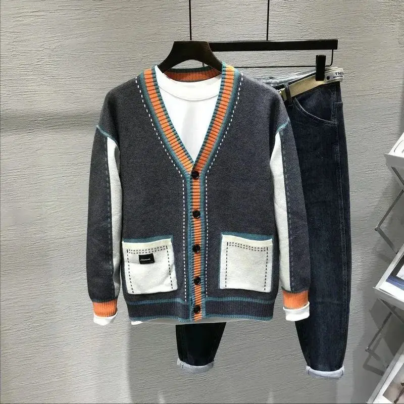 Sweaters for Men with Pockets Jacket Man Clothes Coat Cardigan Icon Splicing Knitted Designer Luxury Tops Jumpers Sheap Mode A S