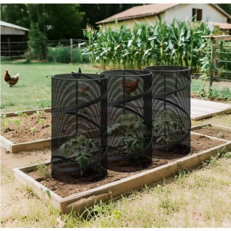 Heavy Duty Collapsible Mesh Plant Protector Cage with 4 Stakes Reusable Chew Proof Guard for Outdoor Vegetable Seedlings