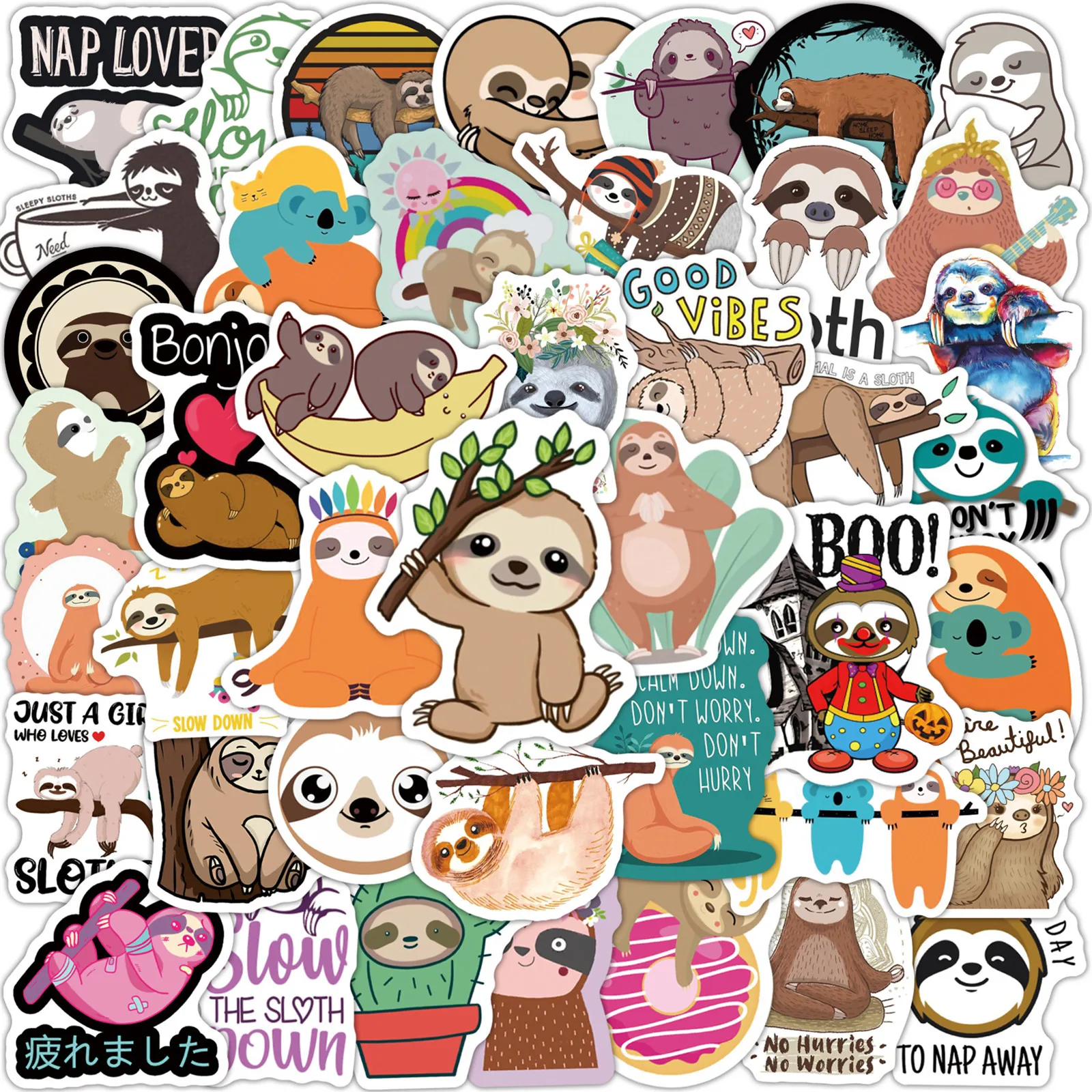 

50Pcs Cartoon Cute Sloth Series Graffiti Stickers Suitable for Laptop Helmets Desktop Decoration DIY Stickers Toys Wholesale