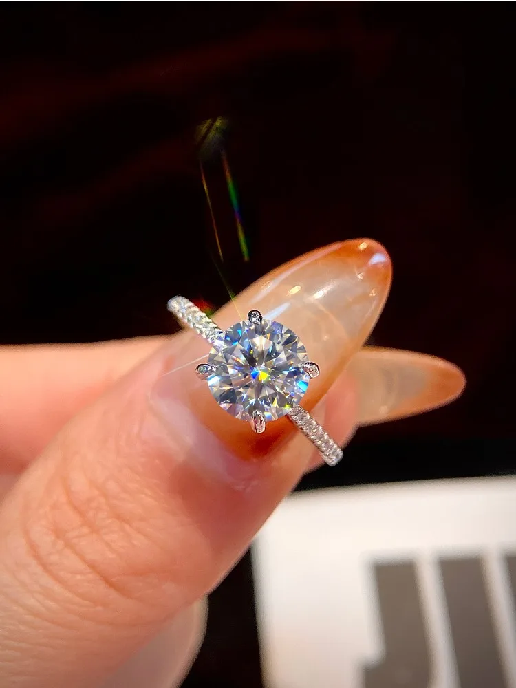 Brillante 2-Karat-Rund-Moissanit-Diamant-Verlobungsringe für Damen, Jahrestag, Hochzeit, luxuriöser Modeschmuck – Detail 4