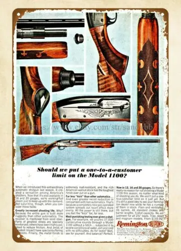 wall art print 1964 fiream REMINGTON Model 1100 Automatic Shotgun metal tin sign