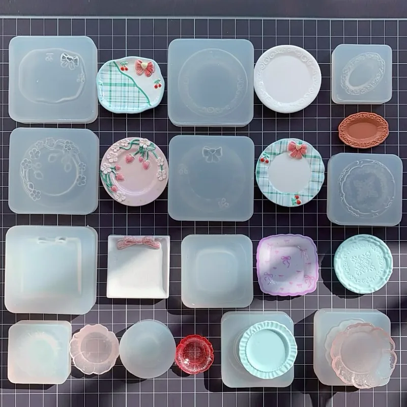 Miniatur-Geschirr Silikonform Mini-Spitzenteller für UV-Kleber Epoxidharz DIY Puppenhaus Mini-Lebensmittel Spielzeug Deko Bastelbedarf