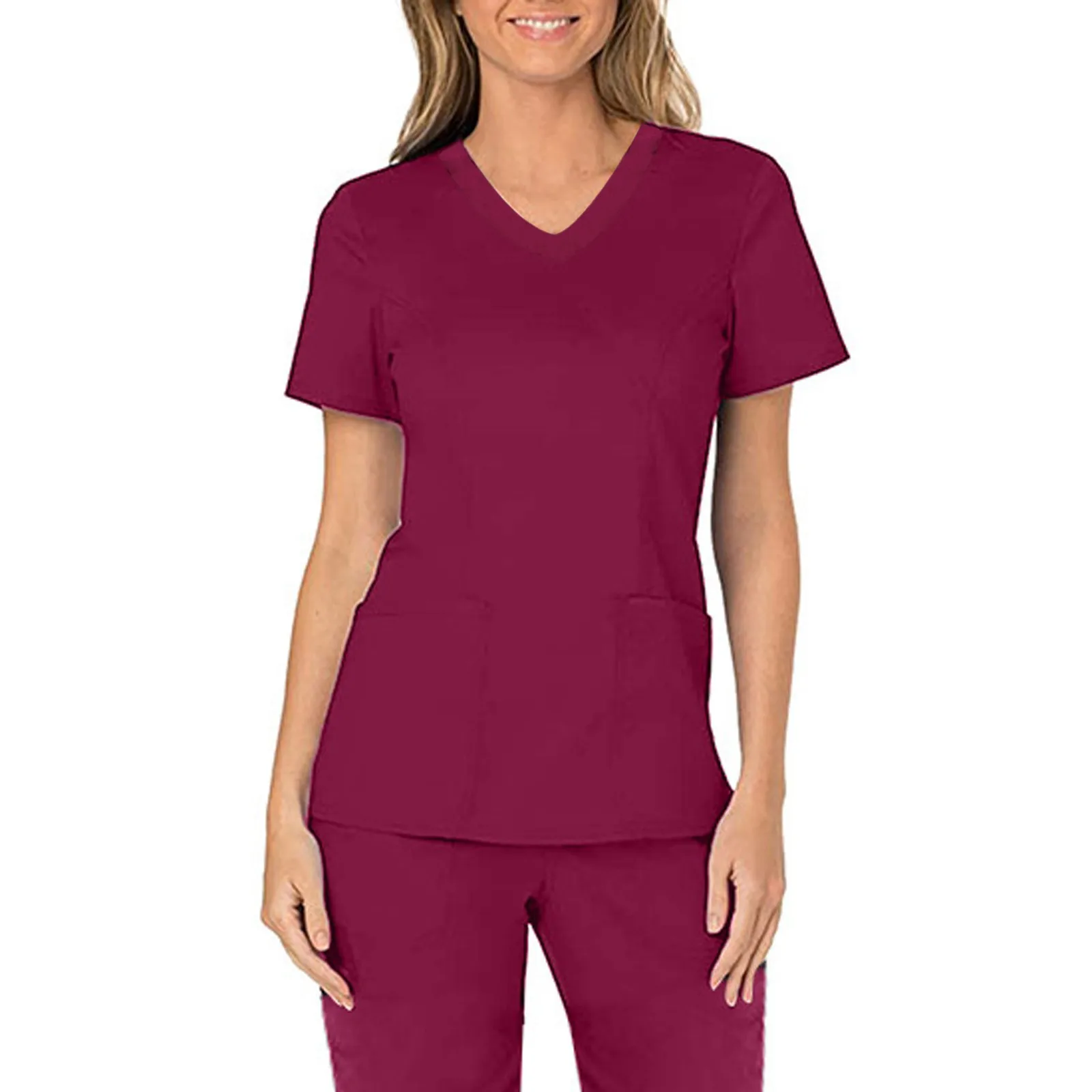 Mulheres Manga Curta Uniforme de Enfermeira, Blusa Clínica, Tops de Trabalho, Uniforme de Enfermagem, Bolso de Cuidados, Uniforme Operário, Uniforme Monocromático