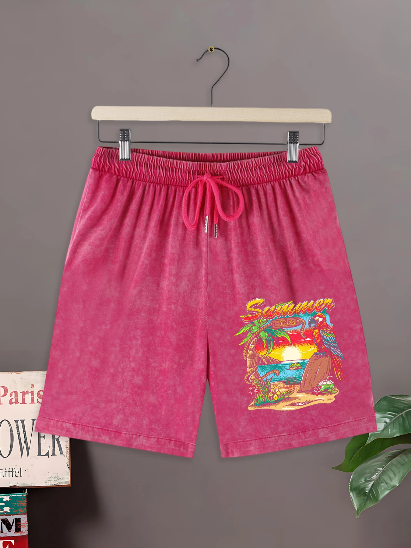 

Summer Beach Vibesprint All-Match Fashion Washed Bottom Mens Cotton Simple Cool Sportpants Retro Office Comfortable Shorts