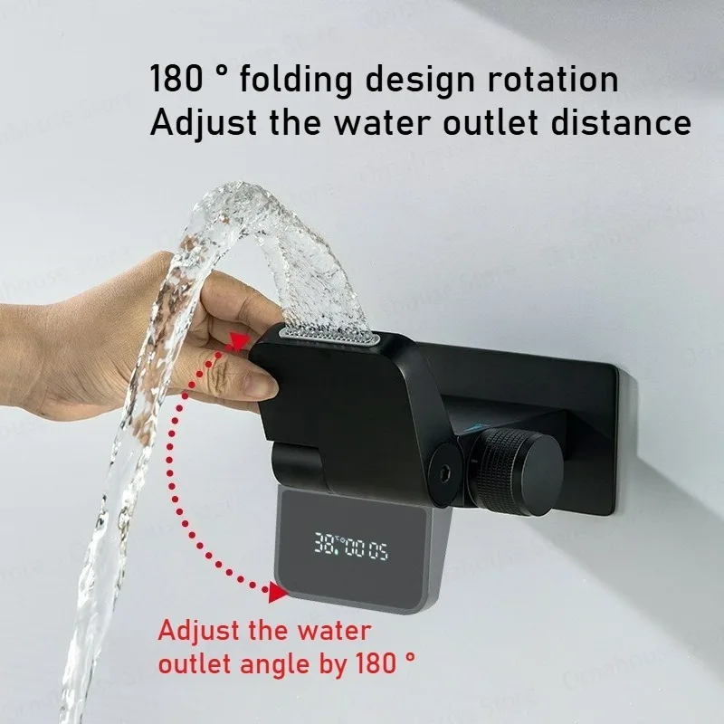 Smart LED Digital Bathroom Faucet Wall Mounted Concealed Basin Tap Temperature Display Hydro-Powered Self Generating Energy