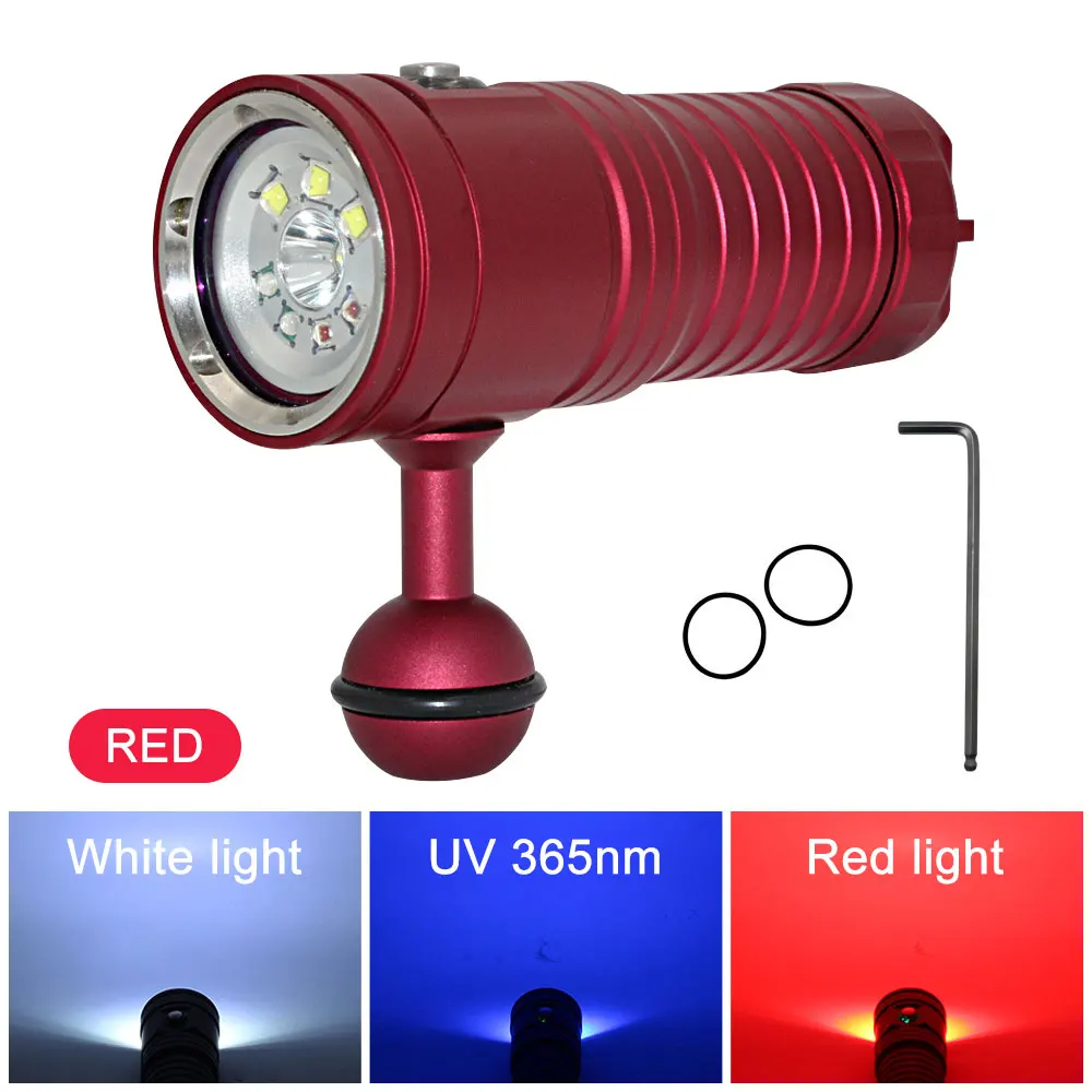 Multifunctional 3-color diving flashlight underwater 80m photography LED light IPX8 flashlight