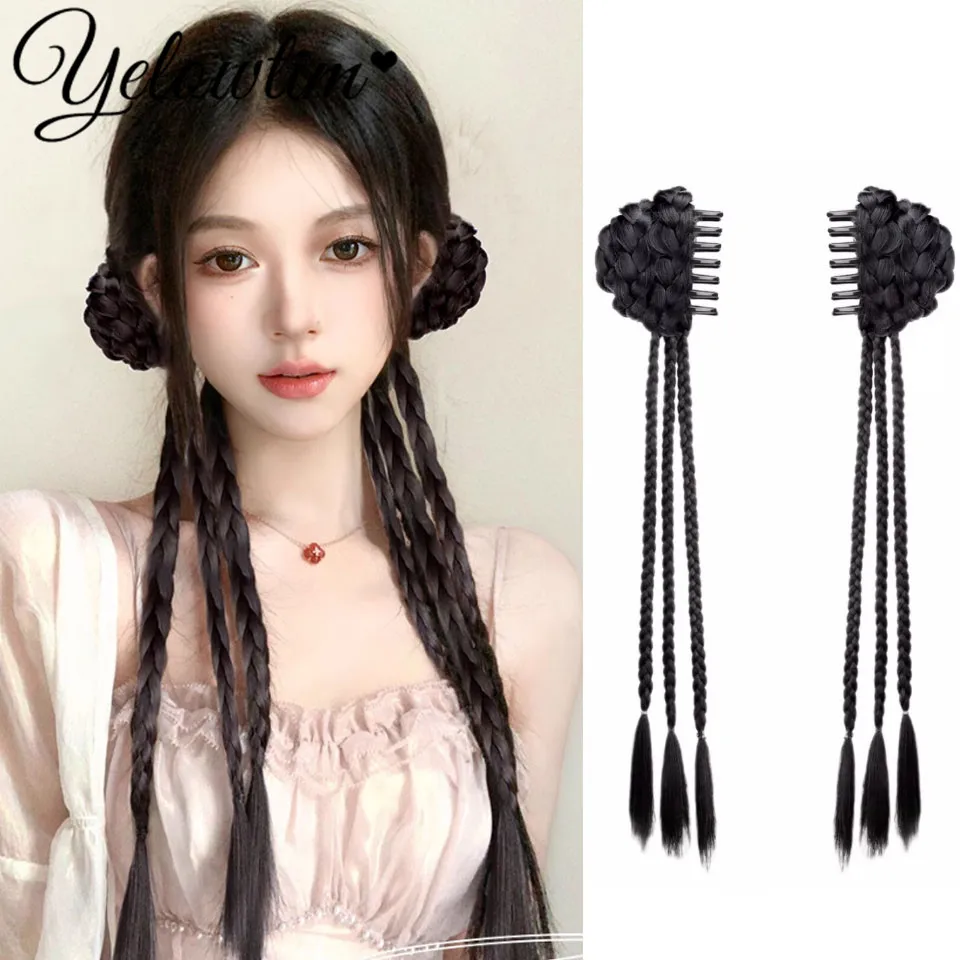 New Chinese Style Wig Braid National Style Natural Imitation Hair Double Fried Dough Twists Braid Boxing Braid Sweet Cool Wig