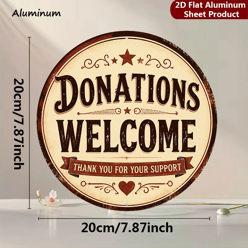 2D Flat, 1pc Suitable for Home & Charity Donations Sign - Rustic Round Wall Plaque with Donation Box