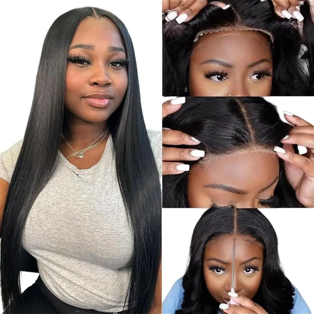 30 32 Inch Real Wear and Go Glueless Wig Human Hair Straight 6X4 Glueless Wigs Human Hair Straight Human Hair Wigs Ready To Wear Pre-Cut Human Hair Wigs Glueless For Black Women