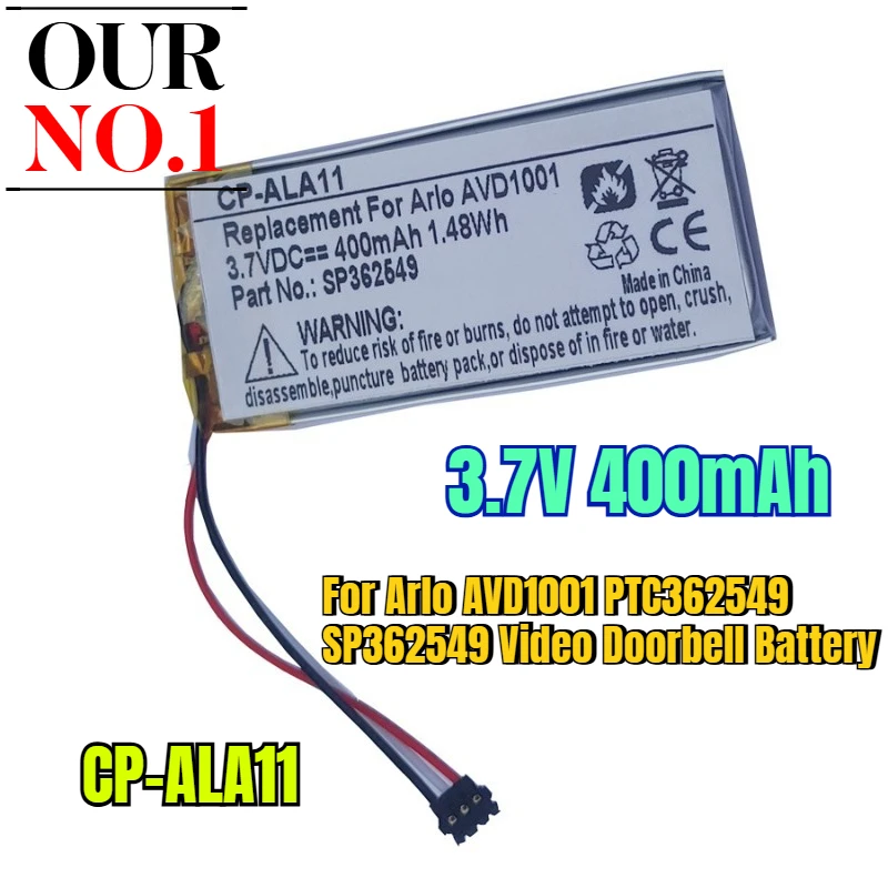 

3.7V 400mAh for Arlo AVD1001 PTC362549 SP362549 Video Doorbell Battery