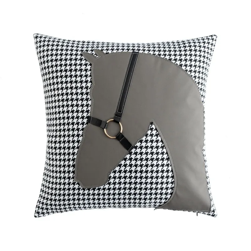 Nordic Luxury PU Leather Pillowcase High Quality Horse Head Living Room Sofa Pillow Model Room Cushion Bed Waist Pillowcase