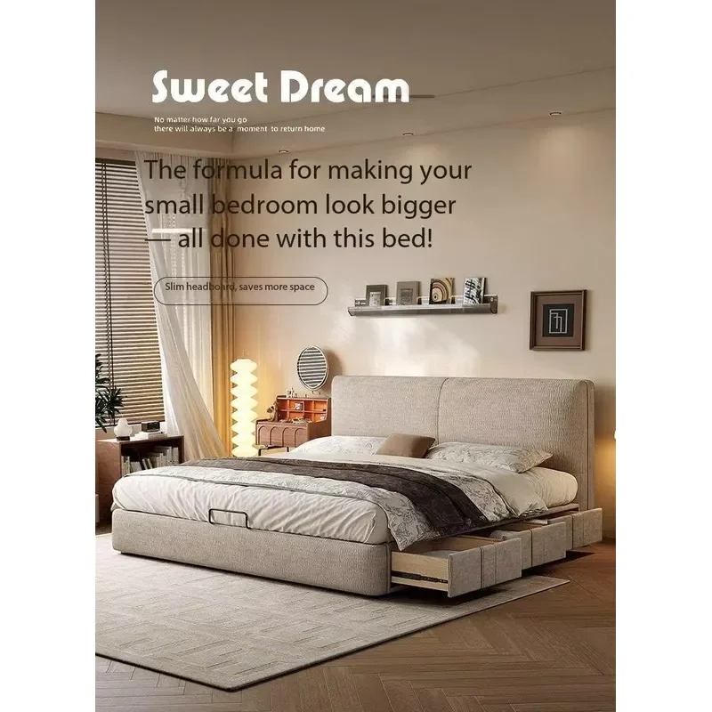 for Modern Minimalist Linen Fabric Storage Bed with Hydraulic Lift Platform and Drawers Queen Double Size Bedroom Furniture - view 6