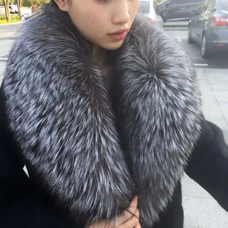 

Real Fox Fur Collar for Women Coat Jacket Female Wraps Winter Warm Fur Scarf Extra Large Size Neck Warmer Fur Shawls Scarves