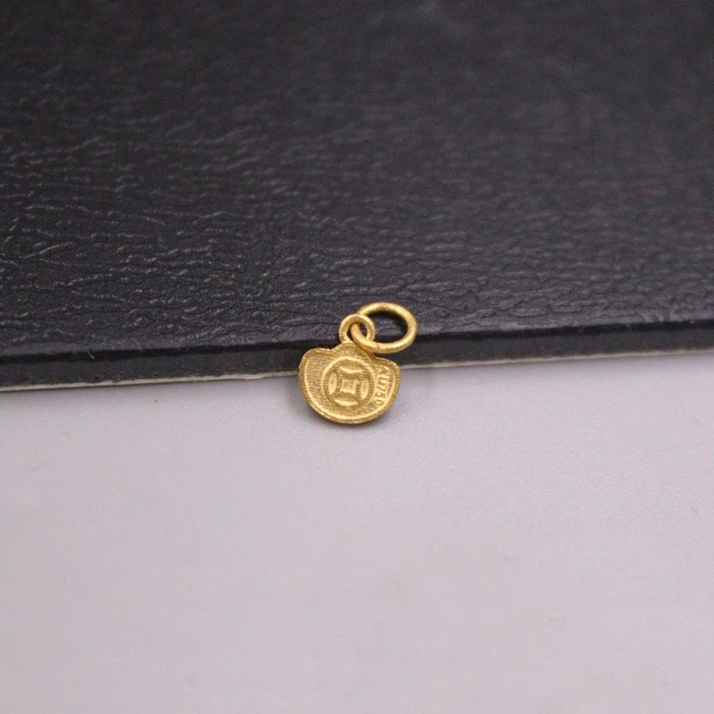 

Real Pure 18K Yellow Gold Men Women Lucky Carved Coin Yuanbao Small Pendant 0.16g