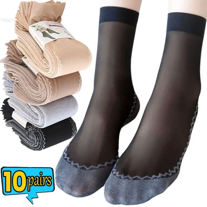 Spring Summer Women's Soft Socks Velvet Silk Socks Non-Slip Bottom Splice Transparent Ladies Ultrathin Breathable Sock Hosiery