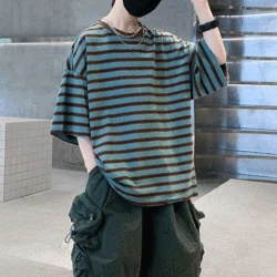 2023 Summer New Boys Clothing Short Sleeve Cotton Striped Printed Kids Handsome Korean Version Fashion Trend Casual Top T-shirt