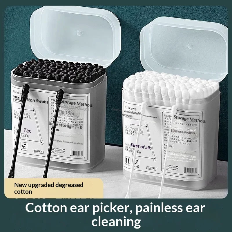 200Pcs Double Head Disposable Cotton Swabs Dual-Tip Cotton Buds for Ear Cleaning Makeup Remover Home Use Ear Pick