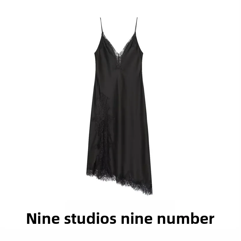 Ele longue dentelle garniture soie Satin sensation sangle Dr robe de soirée pour les femmes H Version No Sve tenue décontracté Polyester tissu