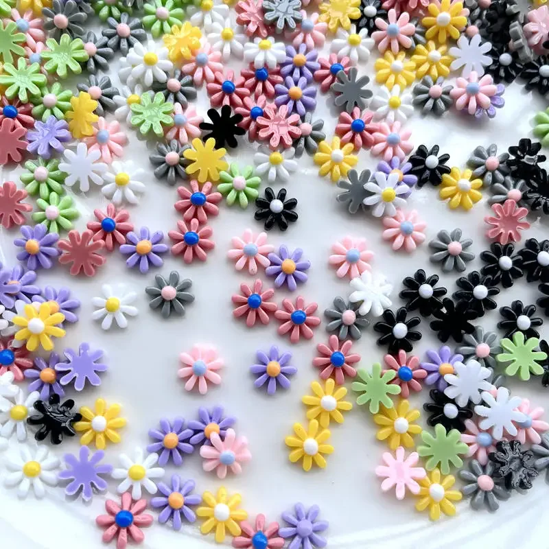 Accesorios decorativos para manualidades, 50 unidades, 12mm, Kawaii, flor de colores mezclados, parte posterior plana, resina, kaboken, álbum de