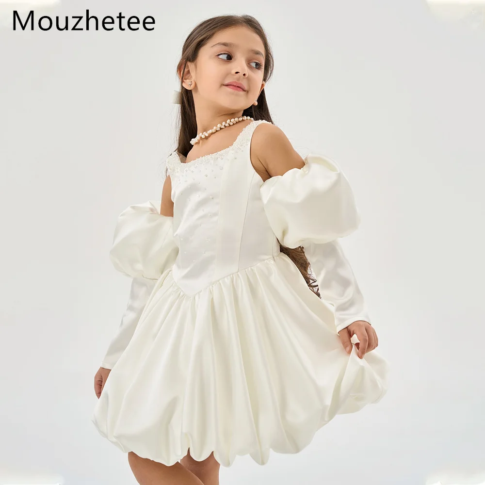 

Mouzhetee A-Line Preals Spaghetti Strap Satin Flower Girl Dresses Girls Wedding Party Dresses Pleat Gowns Customized 2025
