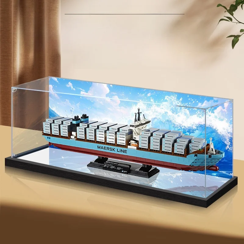Caixa de Armazenamento Transparente em Acrílico com Tampa Protetora para Exibição do Modelo de Navio de Carga Maersk 10241, O...