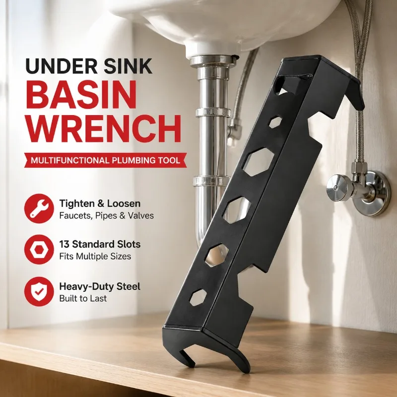 Multifunctional Basin Wrench Plumbing Combination Tool for Sink Water Pipe Faucet Angle Valve Installation Household Bathroom