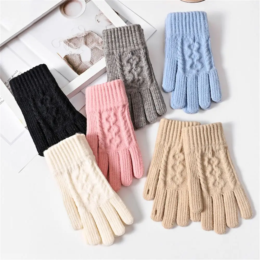 Fashion Knitting Warm Gloves Touch Screen Elastic Knitted Mittens Solid Color Thicken All Finger Gloves for Autumn Winter