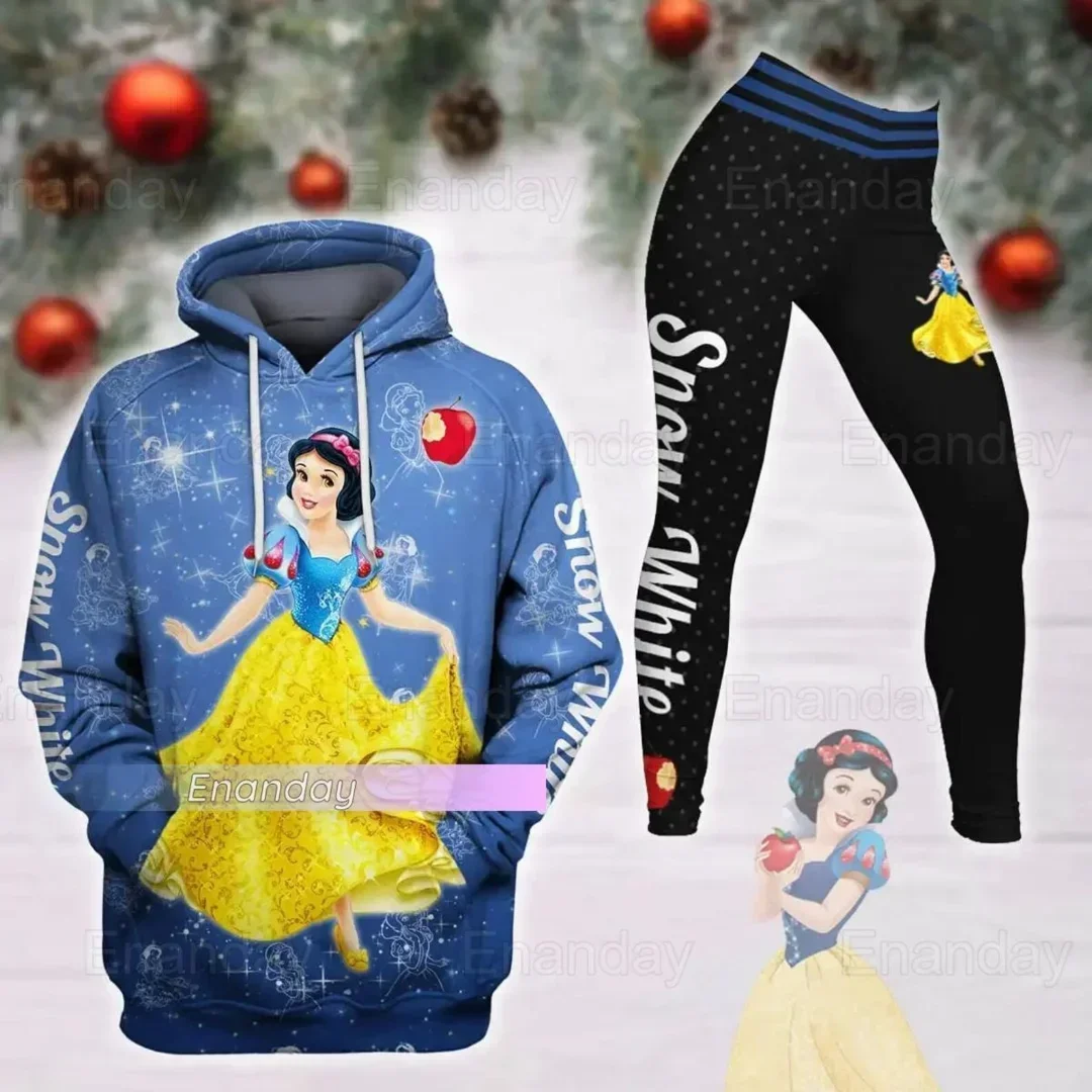 New Disney Snow White Hoodie And Leggings Suit Women's Diseny Princess Hoodie Yoga Pants Sweatpants Fashion Tracksuit Set