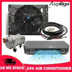 Aspligo 12V 24V Universal Car Air Conditioning Cooling A/C Auto Electric Air conditioner Compressor Condenser Fan Kit For Car