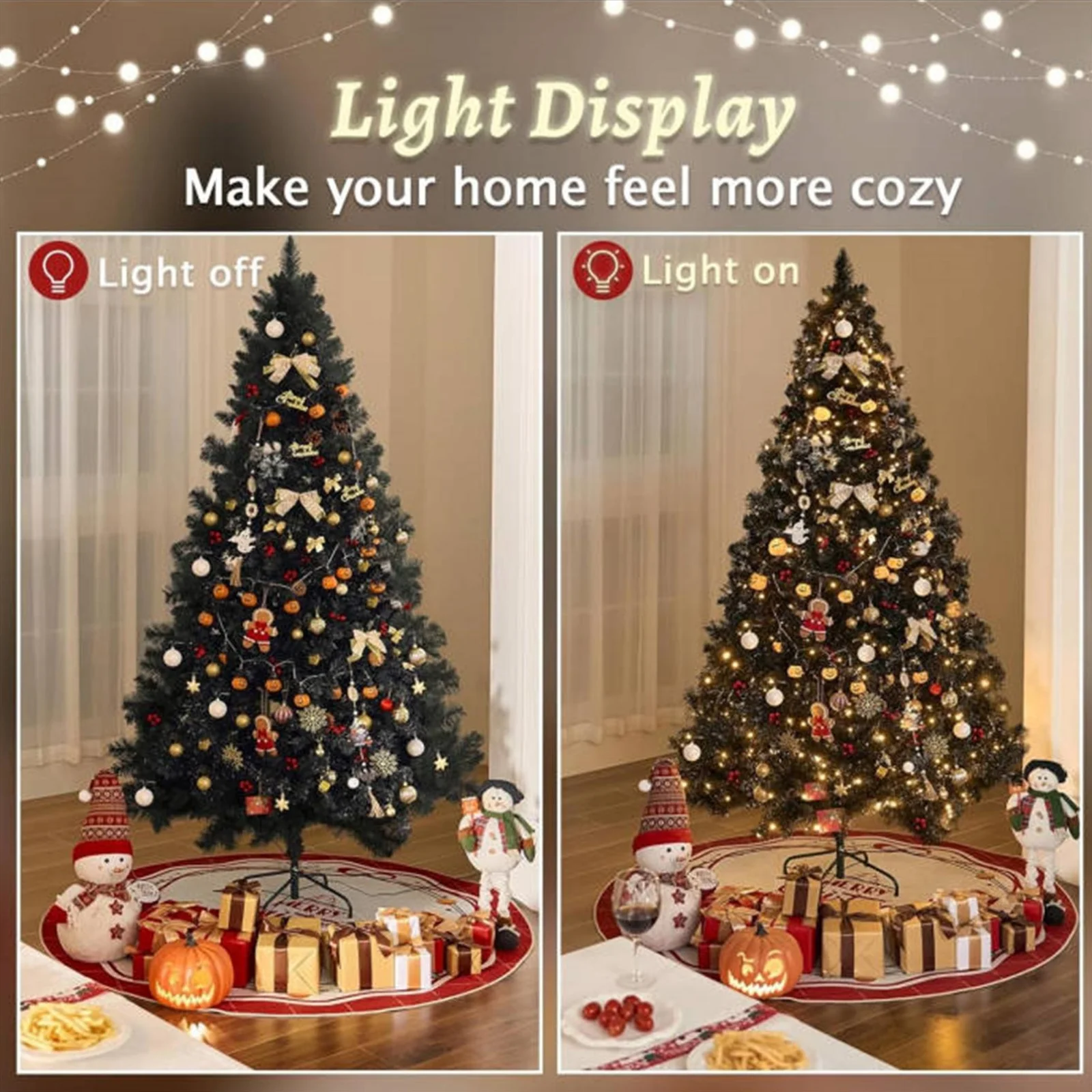 

7.5Ft Pre-Lit Artificial Christmas Tree with 1600 Branch Tips & 600 Bulbs - Warm White & Multicolor Lights, Snow Flocked Full