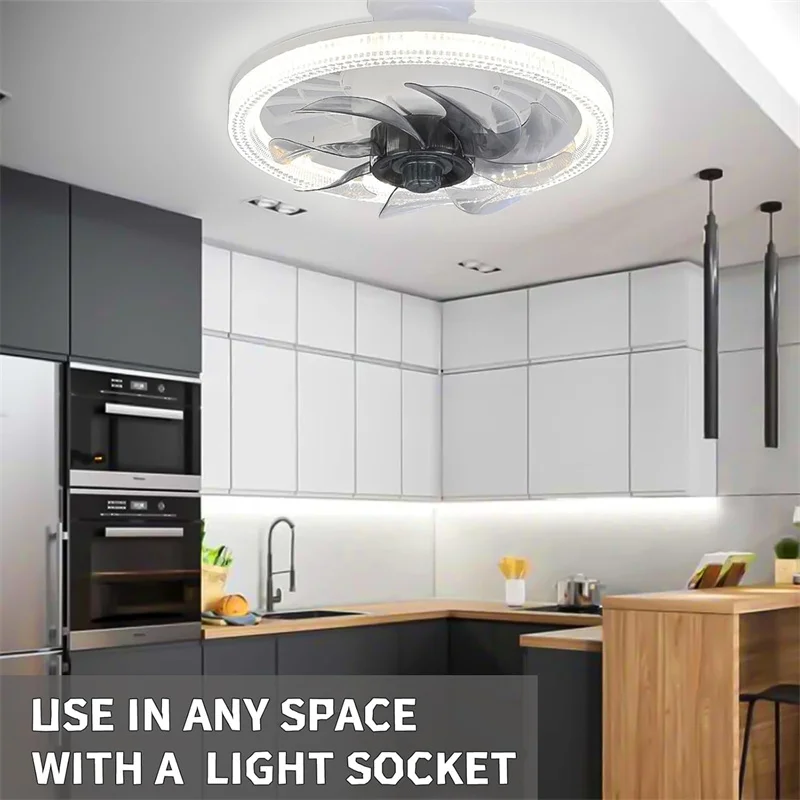 Modern LED Ceiling Fan Light E27 Socket Base Fan Light Ceiling Fan Lamp With Remote 3 Color Dimming AC85-265V For Bedroom Fans