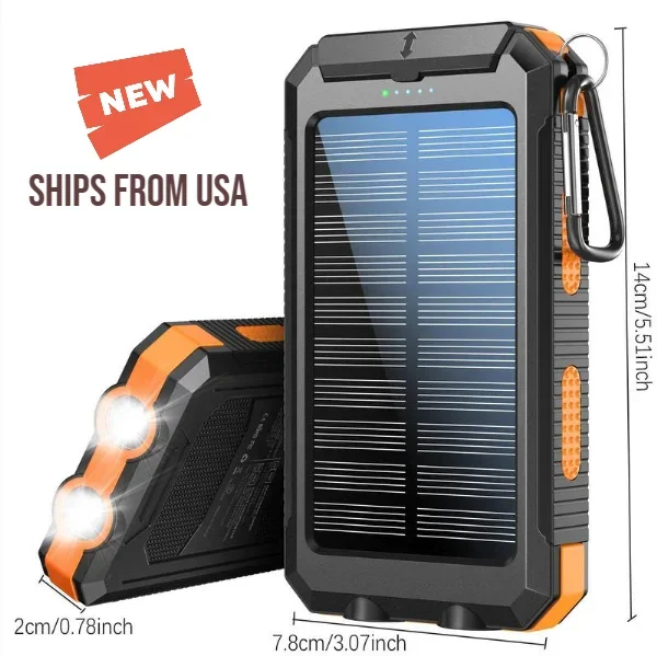 

Основы выживания на открытом воздухе! Солнечная батарея емкостью 10000 мАч с быстрой зарядкой через USB, фонариком, компасом и карабином