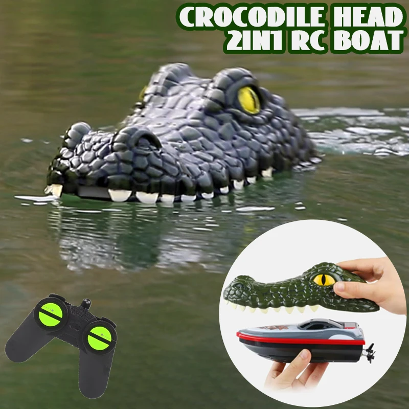 Crocodile Head Rc Boat 2In1 Ship Waterproof Animal Remote Control Alligator Electric Summer Water Pool Toys Gift for Kids