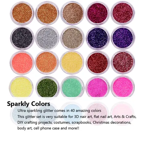 40 रंगों का नेल ग्लिटर सेट, बॉडी आर्ट, क्राफ्ट, टिप्स डेकोरेशन, फेस्टिवल मेकअप के लिए फाइन नेल आर्ट ग्लिटर पाउडर 6 best sales चमकदार पाउडर - №2