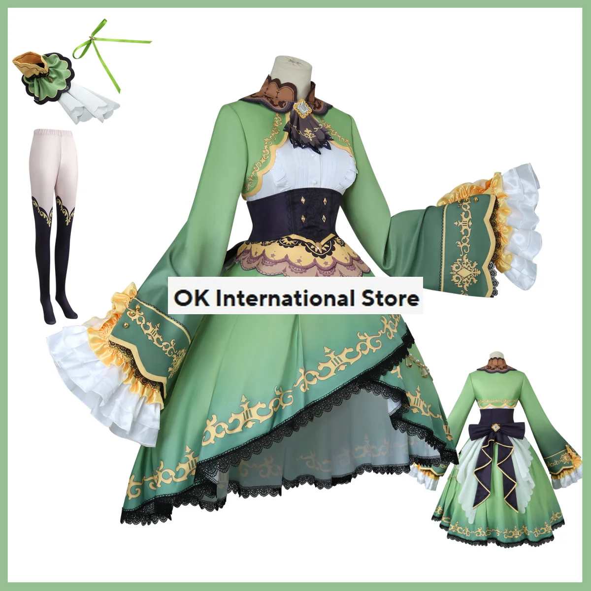 Anime Game Umamusume: Pretty Derby Satono Diamond Cosplay Costume Wig Green Princess Dress Lolita Woman Kawaii Carnival Suit