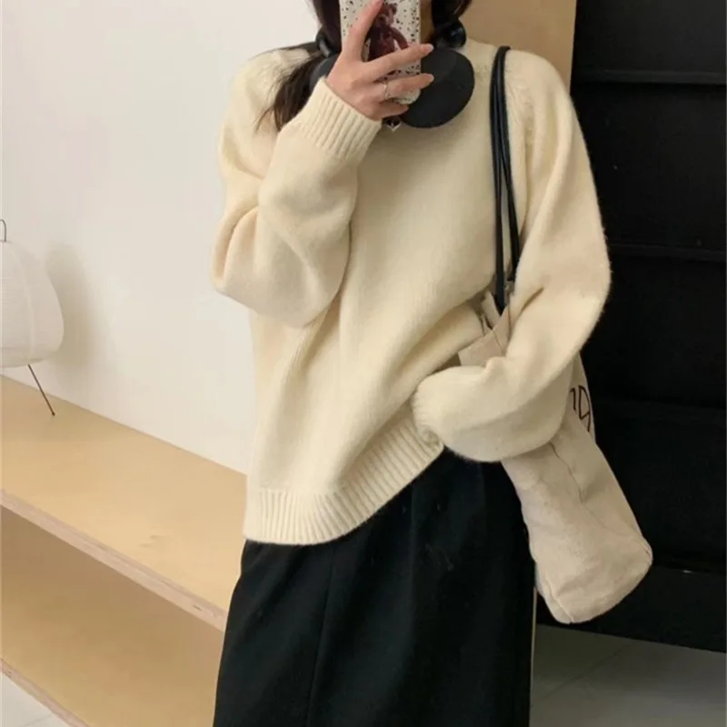 

Autumn and Winter Fashion New Women's High End Elegant Knitted Loose Warm Hoodie Round Neck Long Sleeve Cashmere Sweater