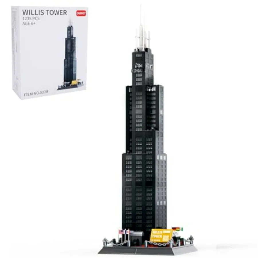 

Willis Tower Chicago Architecture Model Building Blocks Set 1241Pcs Office Landmarks Skyline Toys Collection for Adults Blue Re