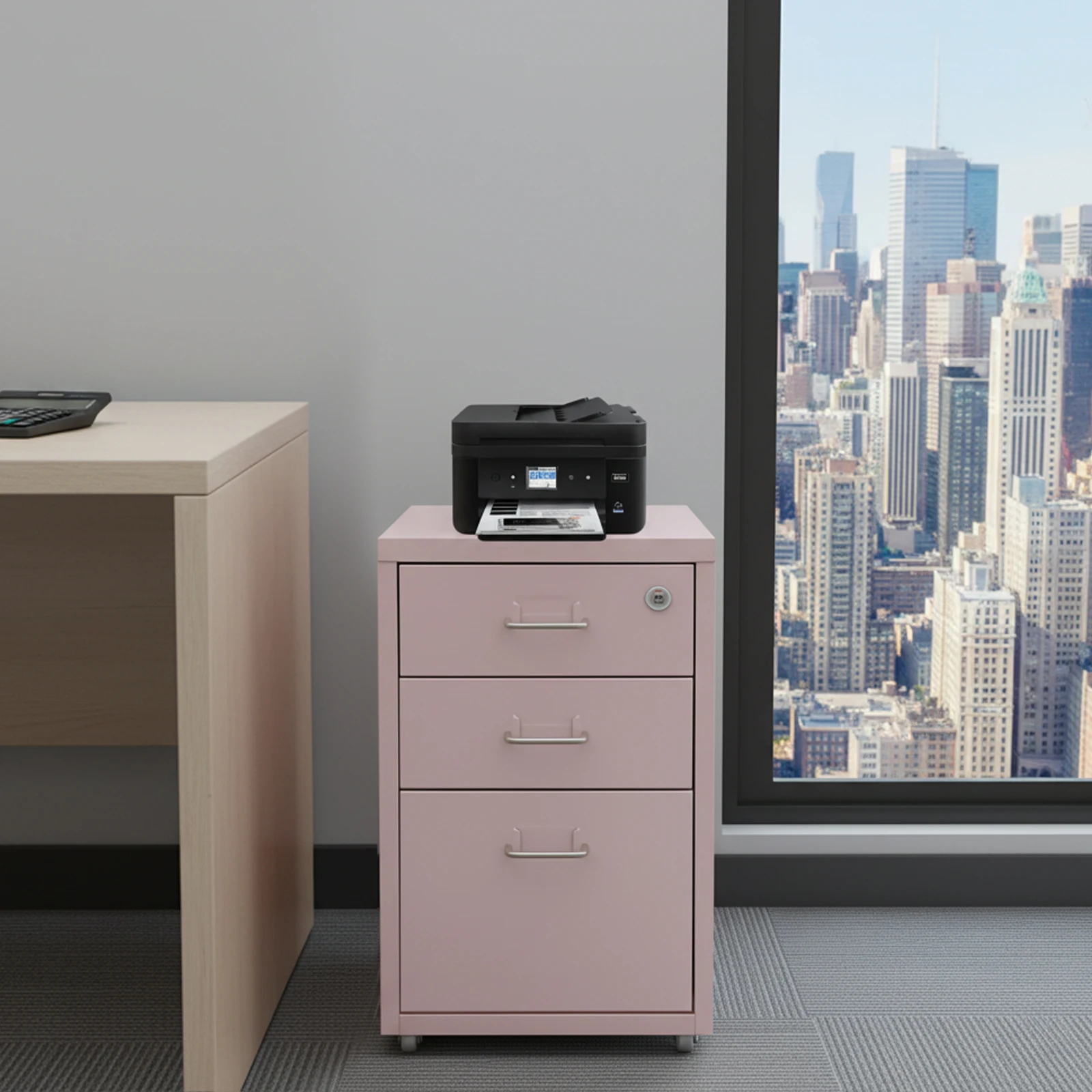 

Space Saving Rolling File Cabinet, Narrow 3-Drawer Storage with Lock, Blue/Pink Mobile Organizer for Small Spaces