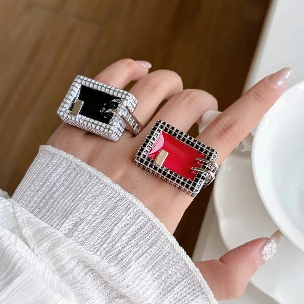 Fashion Color Checkered Swimming Pool Ring Ins Style Sweet Style Party Ring Mini Cool Design Wide Version Ring American Style