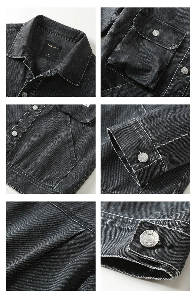 ربيع جديد الرجال الدنيم معطف Vintage السترات الصلبة معاطف رفض طوق كم كامل واحدة الصدر المفتوحة غرزة سترة غير رسمية الرجال