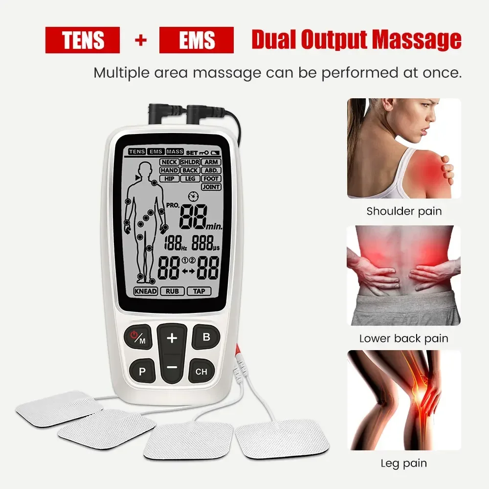 EMS Electric Muscle Stimulator Therapy 2/4 Output Channel TENS Unit Machine Physiotherapy Pulse Body Massager Acupuncture Device