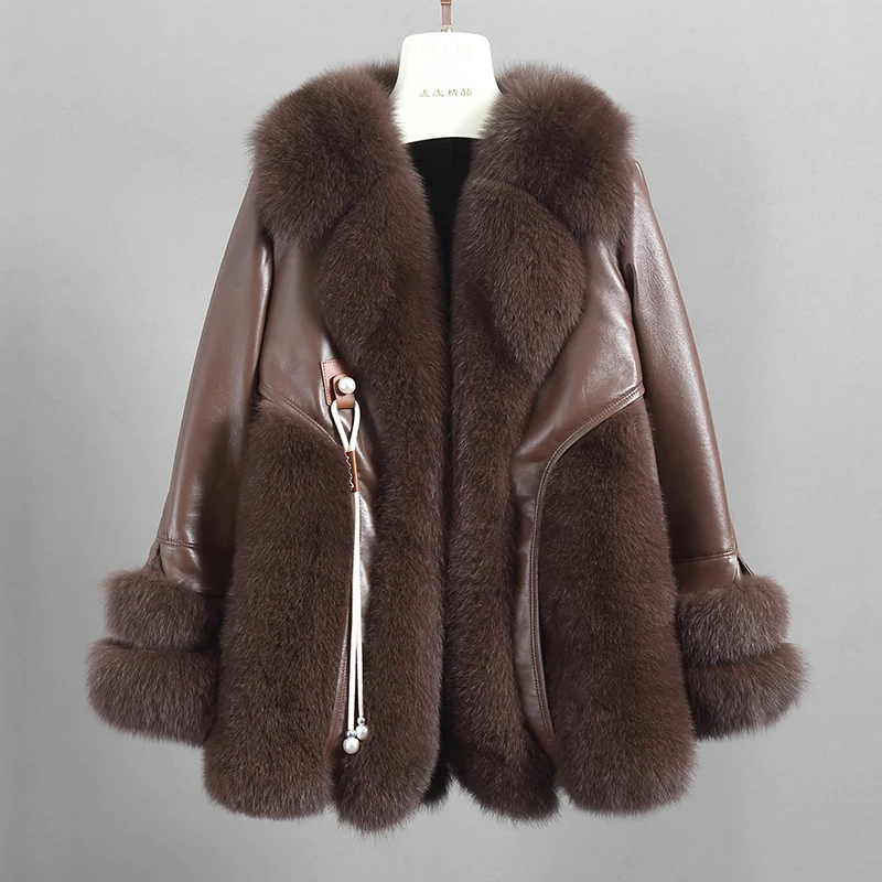 ZDFURS*High-End Imported Whole Leather Fox Fur Leather Fur Coat Women\'s Mid-Length Haining New Sheepskin down Jacket Coat