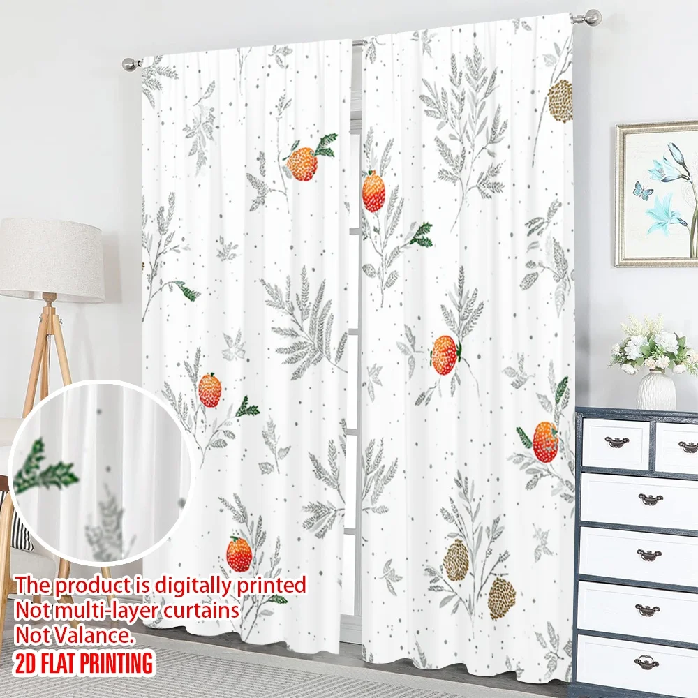 2 قطعة 2D الطباعة المسطحة عيد ميلاد سعيد الستائر عيد الميلاد الشتاء فروع الحلي الرقمية المطبوعة البوليستر الستائر احتفالي الجدار #5