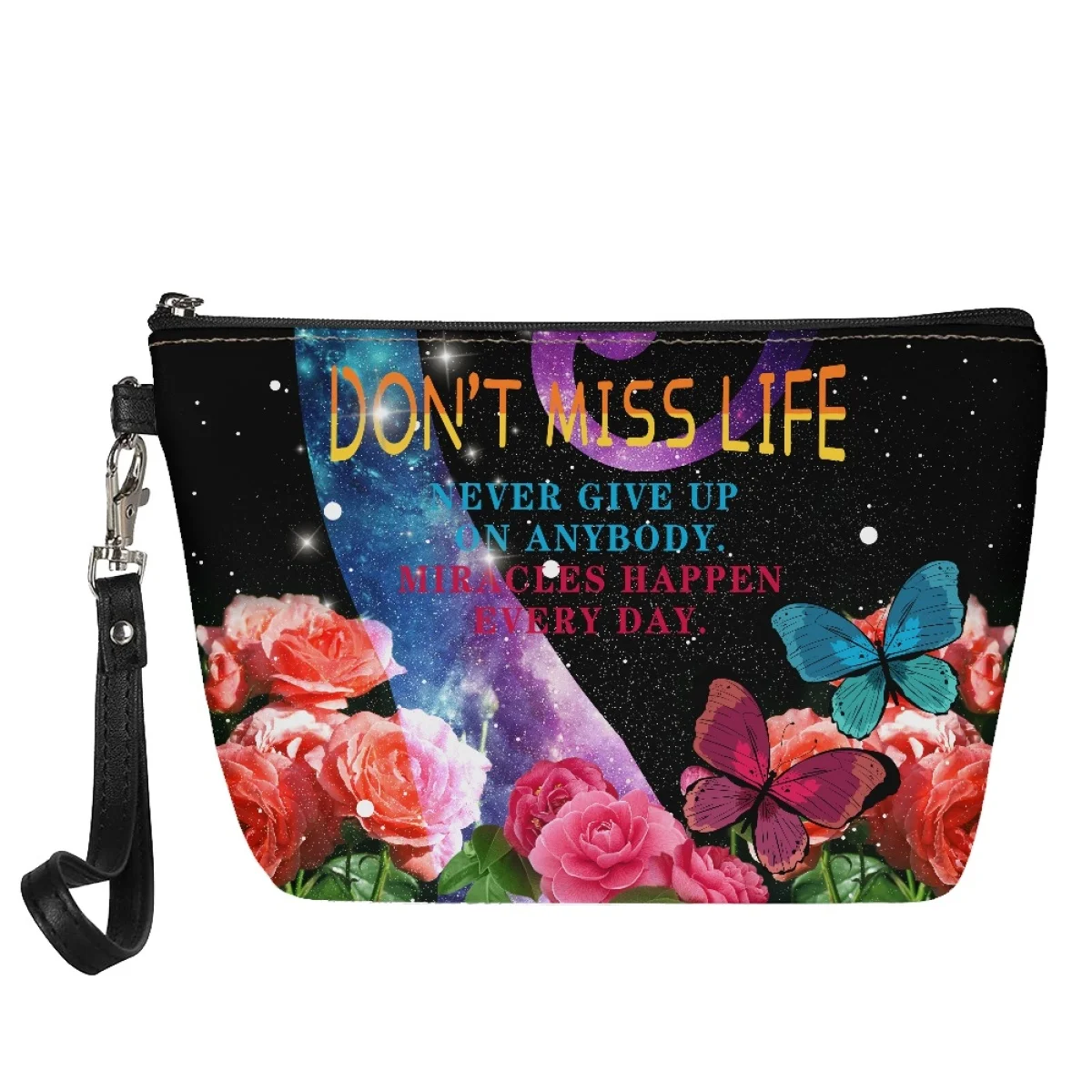 

HYCOOL New Makeup Bag Flower Print PU Leather Cosmetic Bag for Women Zipper Organizer Bag