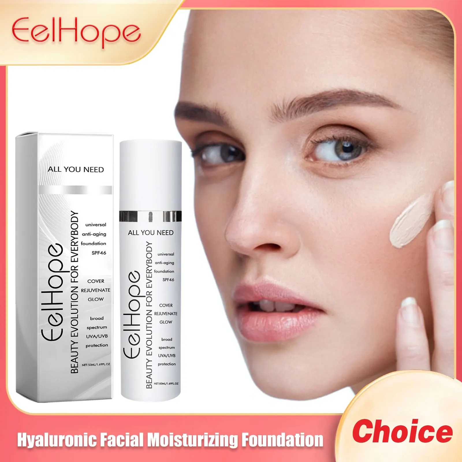 

Hyaluronic Facial Moisturizing Foundation Moisturizing Base Oil Control Long-Lasting Waterproof SPF46 Professional Face BB Cream